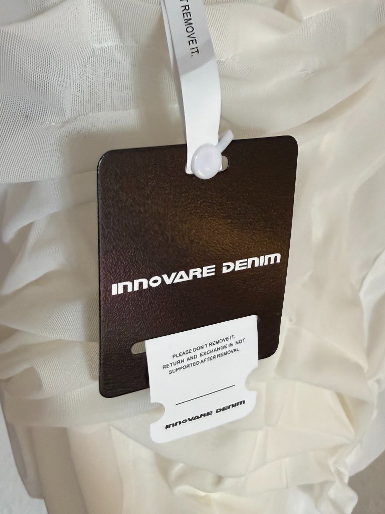 Innovare Denim White Davion Halter Mini Dress Nwt Size Small Bubble Hem — image 8 of 8
